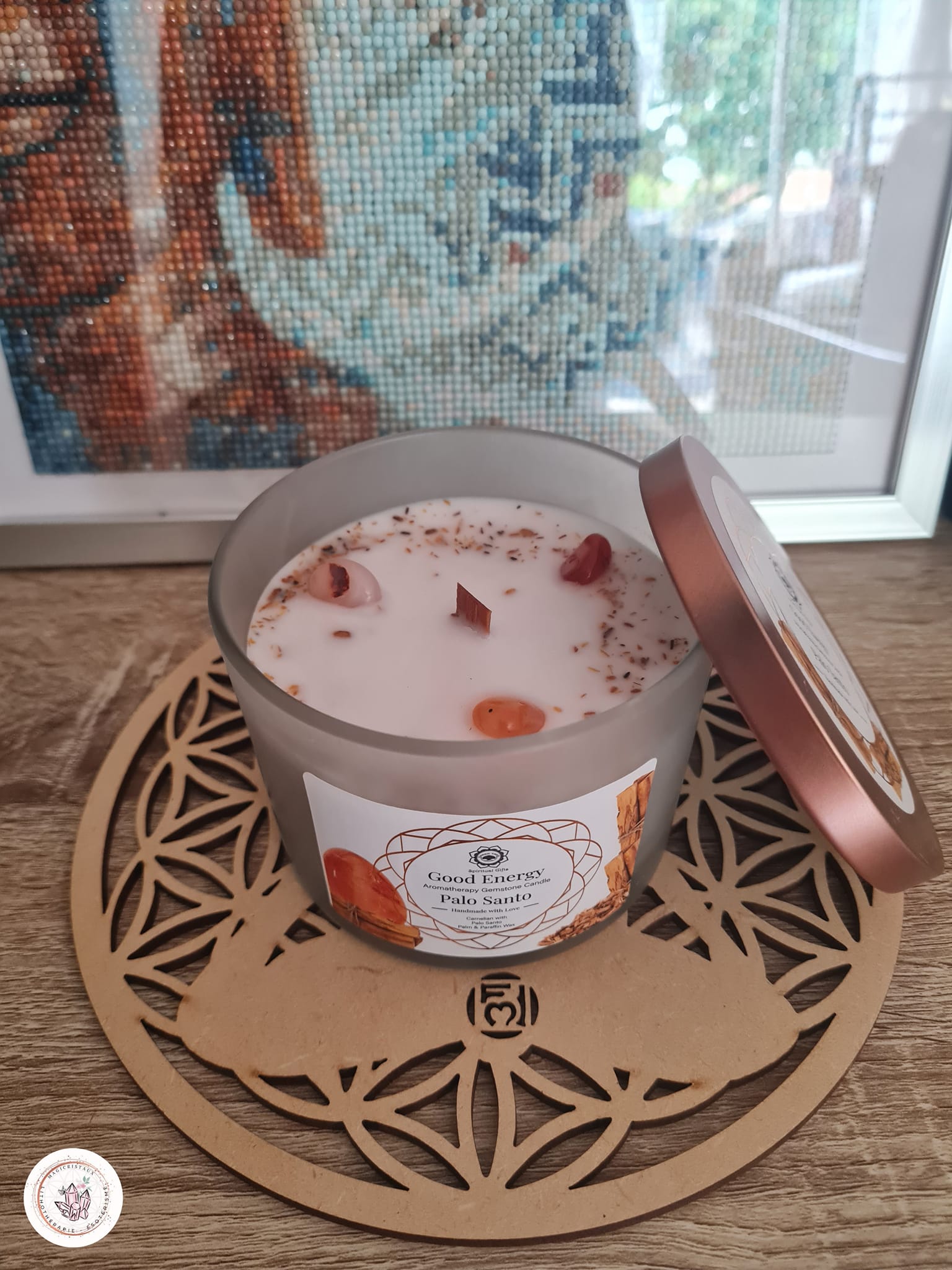 Bougie "Energie positive" Cornaline/Palo santo