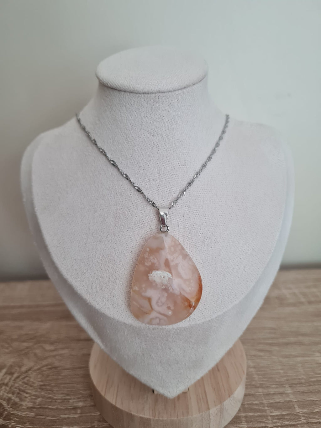 Pendentif ondulé Agate fleur de cerisier