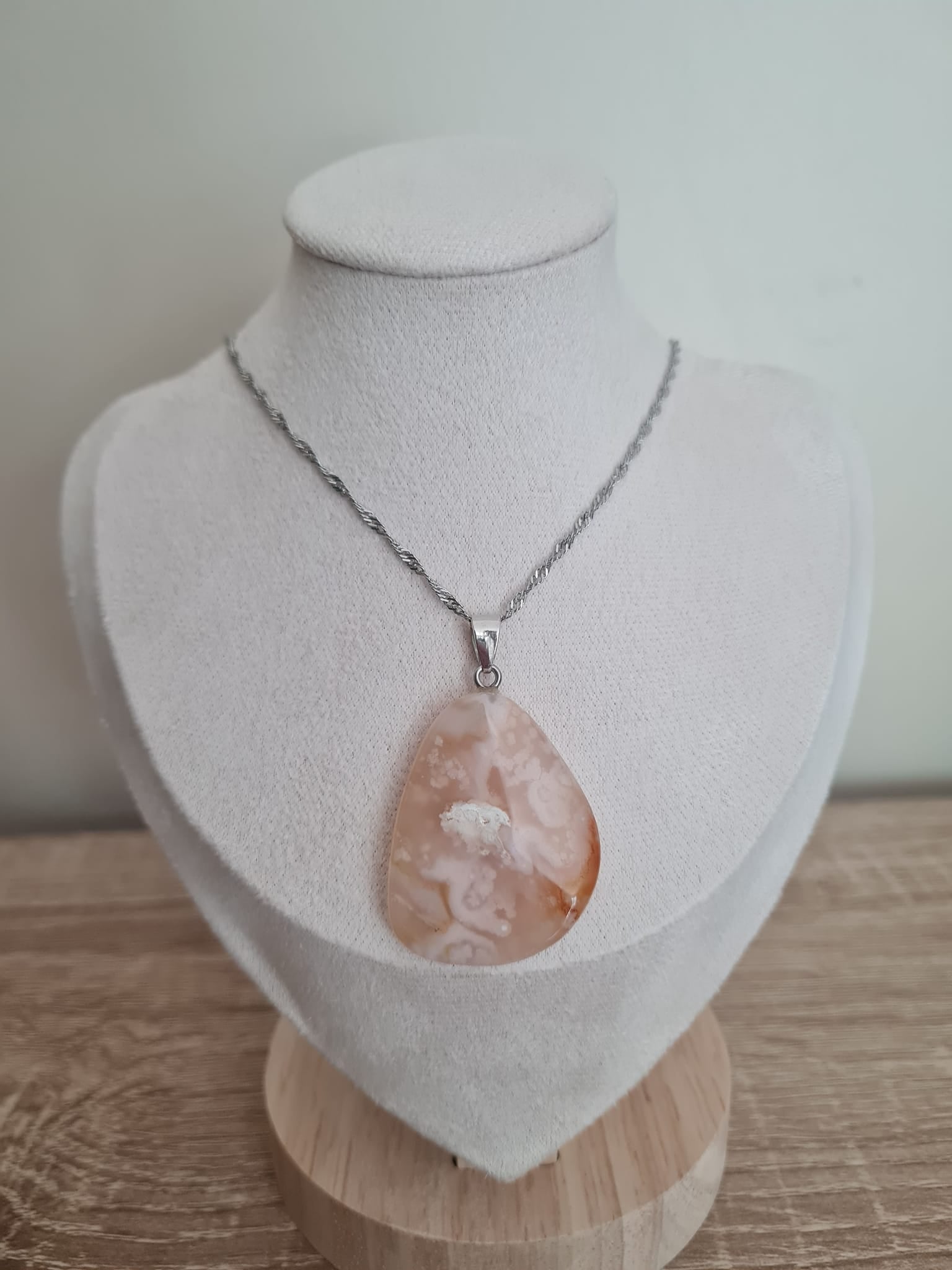 Pendentif ondulé Agate fleur de cerisier