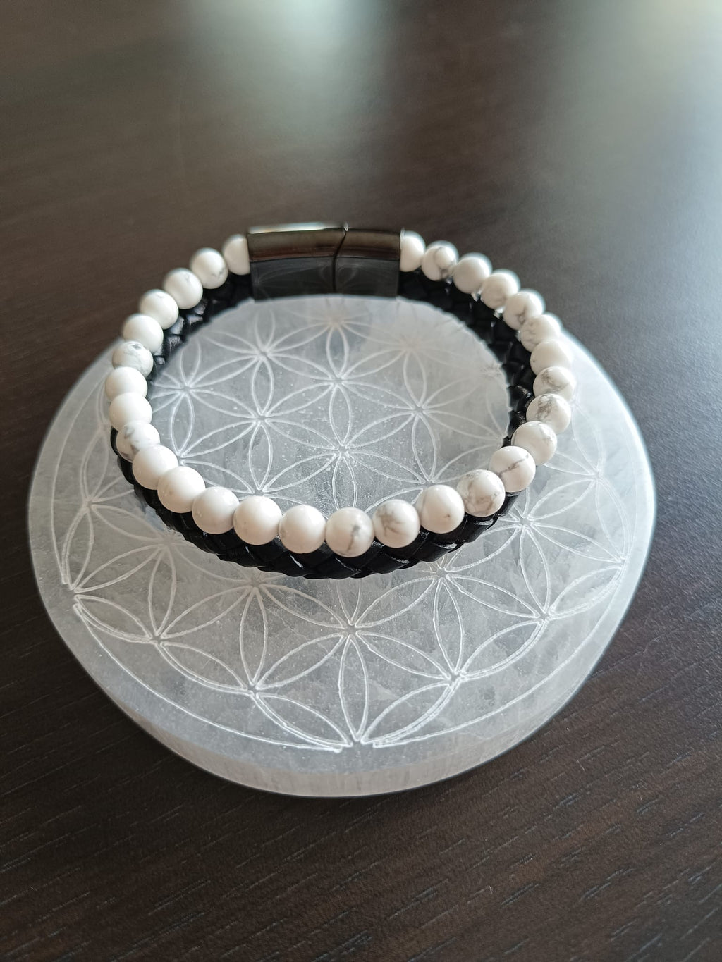 Bracelet double en simili cuir et Howlite