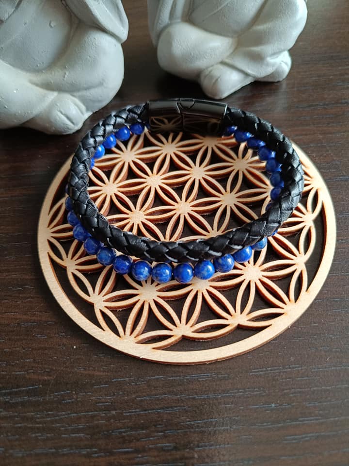 Bracelet double en simili cuir et Lapis-lazuli