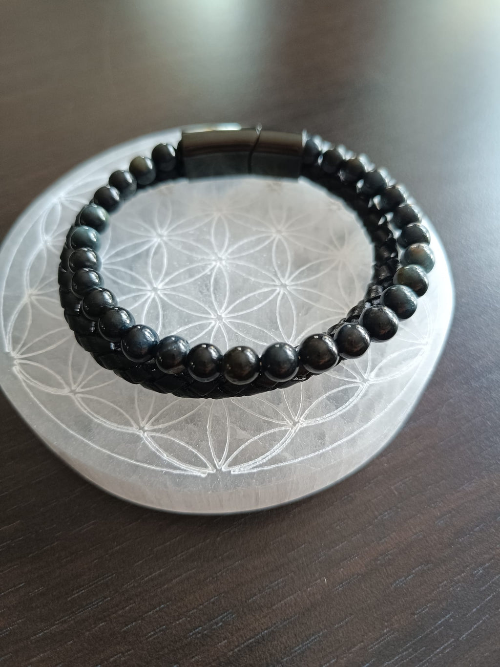 Bracelet double en simili cuir et Œil de faucon