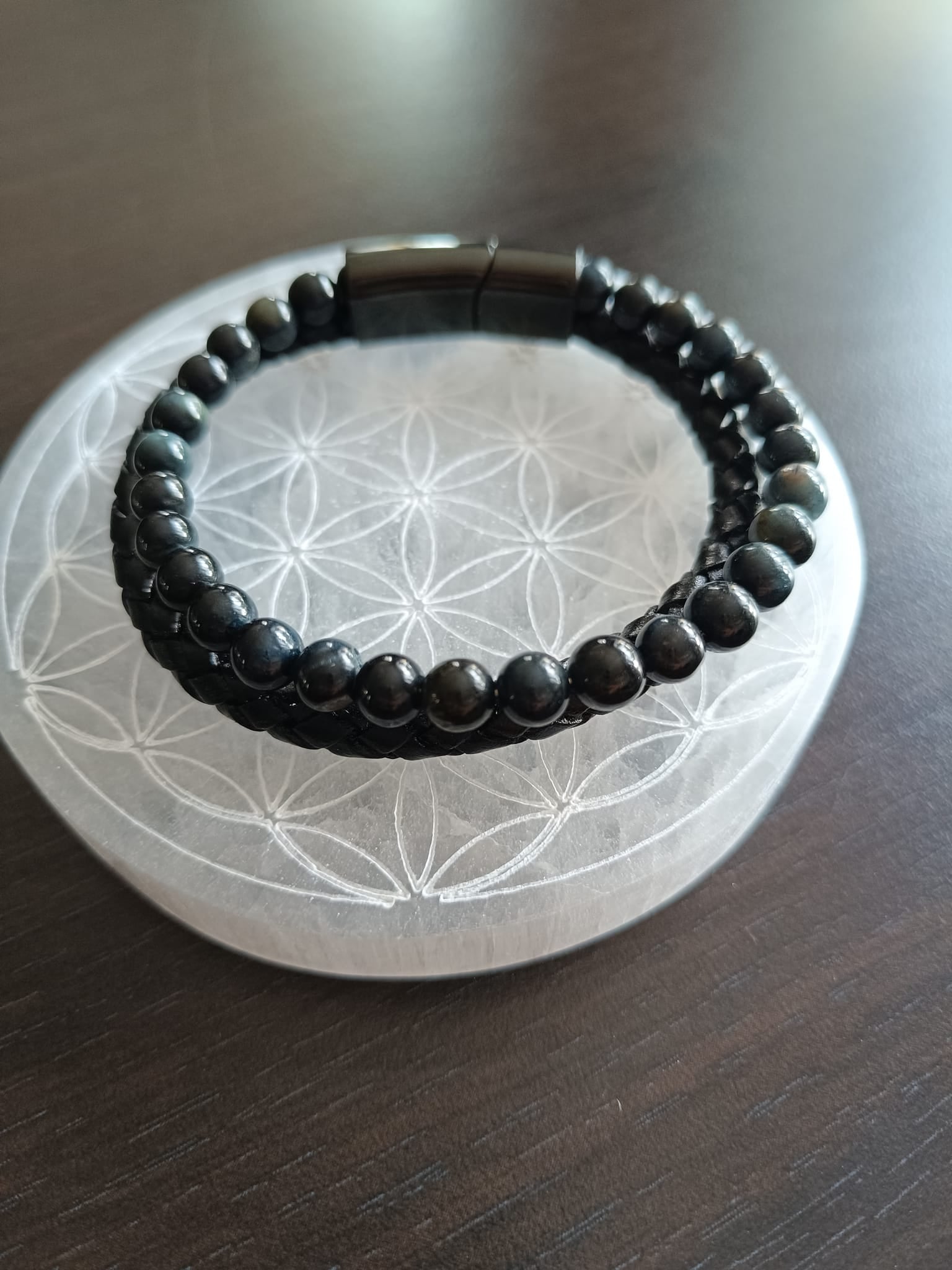 Bracelet double en simili cuir et Œil de faucon